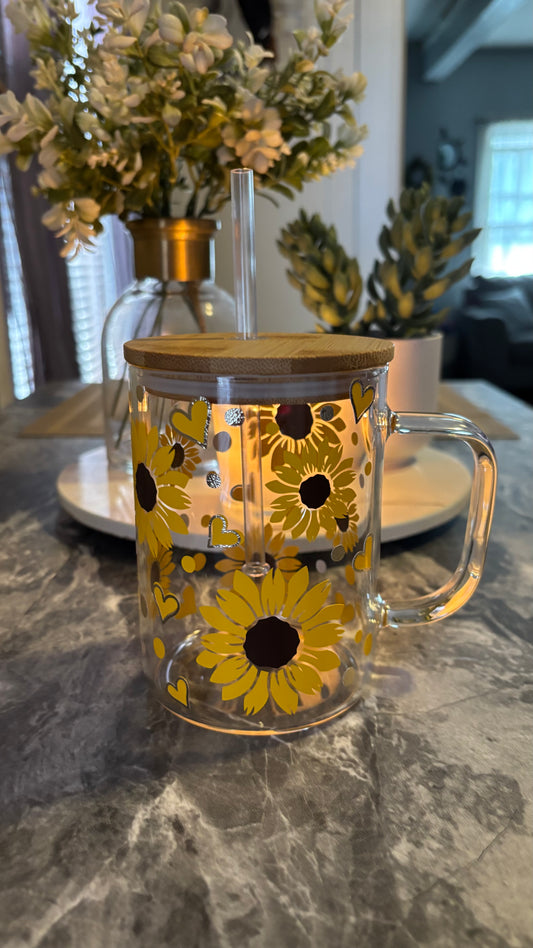 Sunflowers glass mug