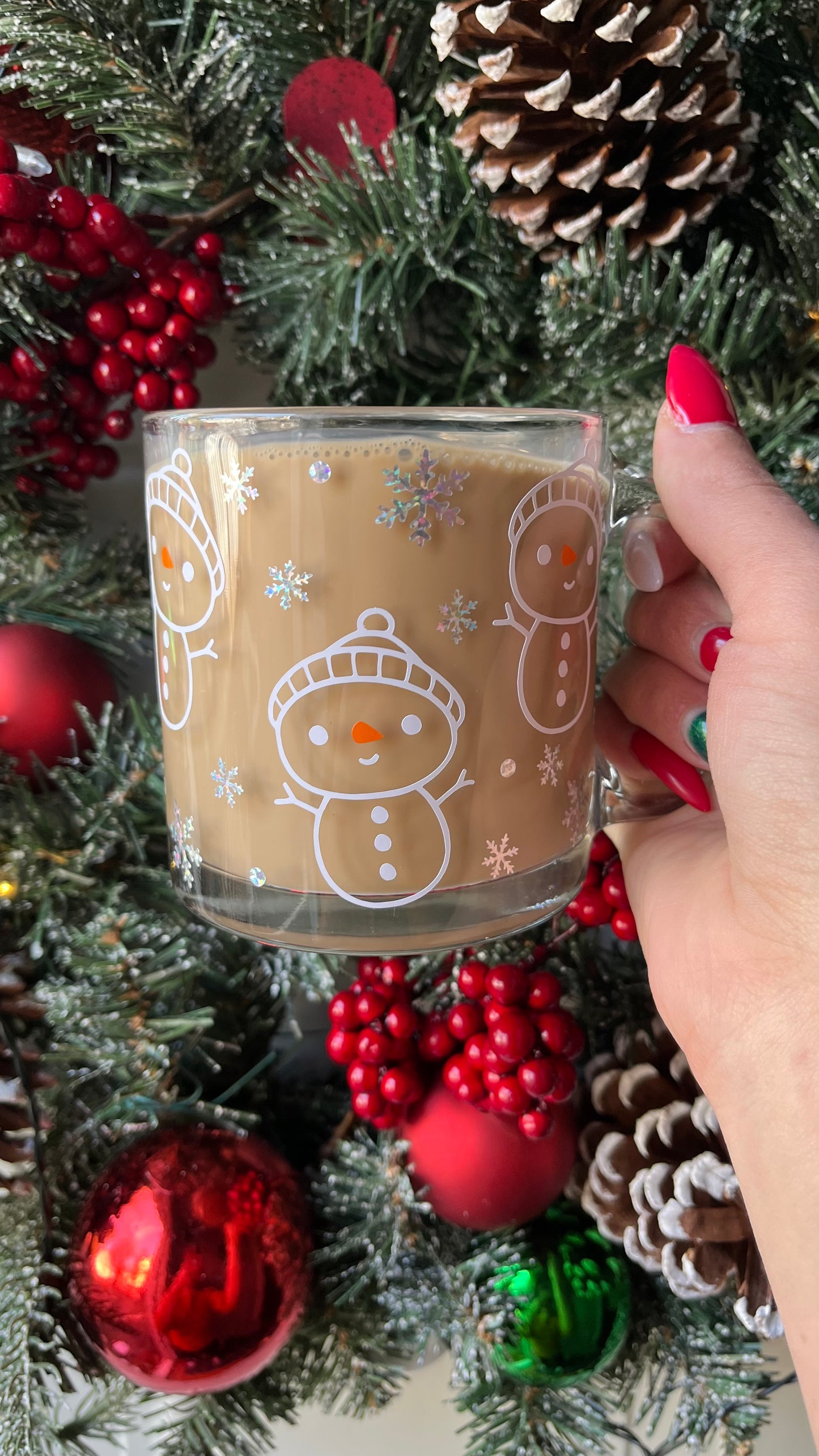 Cute snowman glass mug