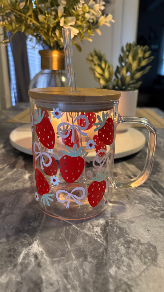 Strawberry bows glass mug