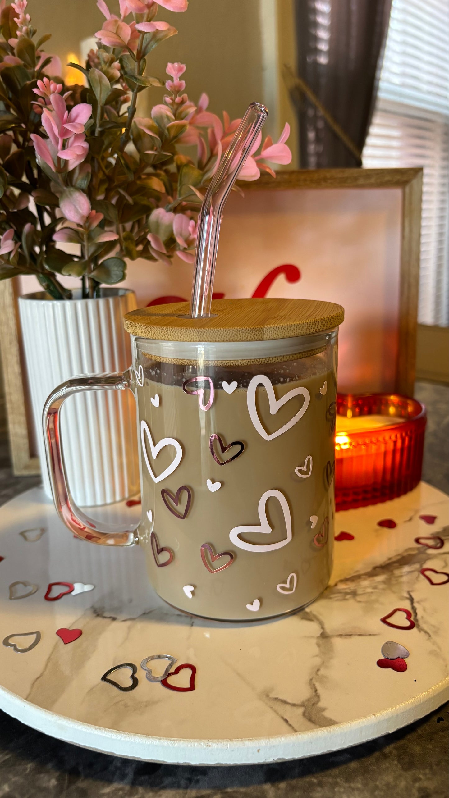 Pink hearts 16oz mug