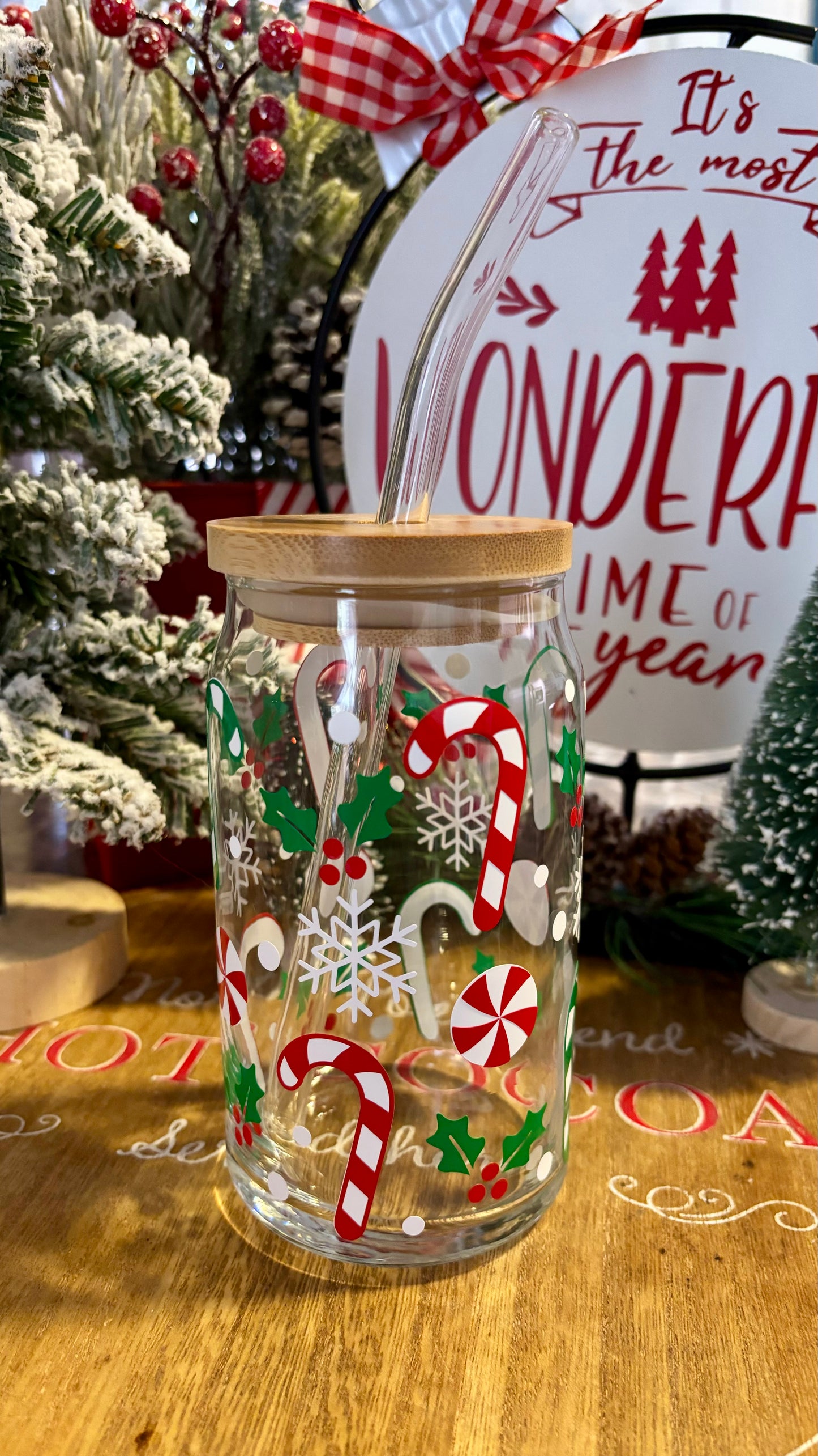 Christmas candy canes glass cup