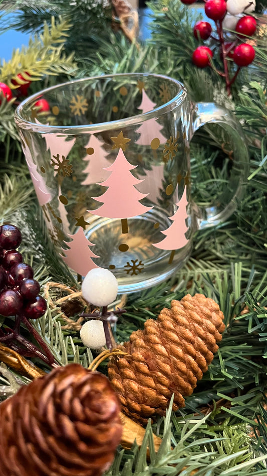 Pink Christmas trees mug