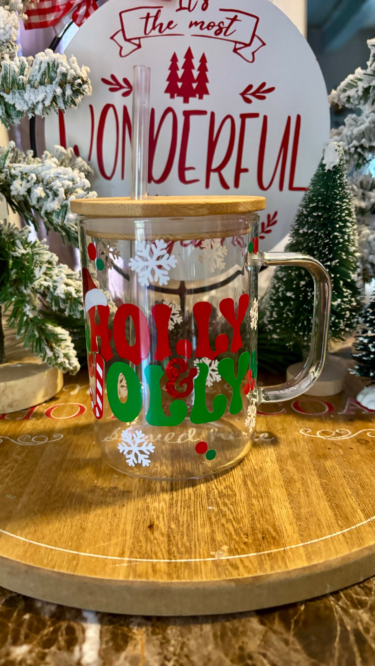 Holly jolly 16oz glass mug