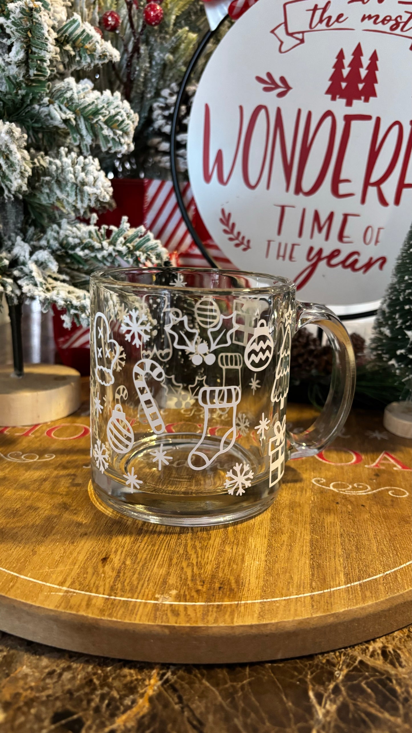 Christmas doodles glass mug