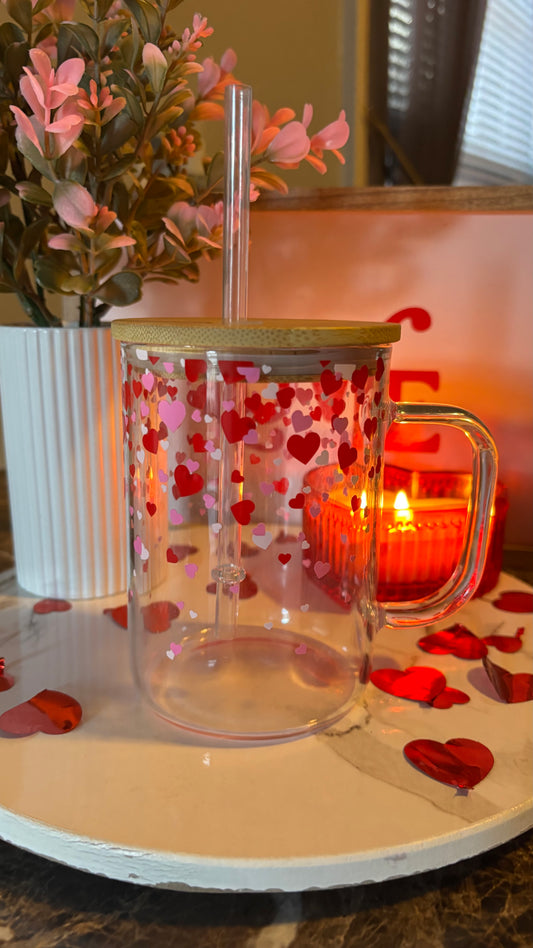 Confetti hearts glass mug