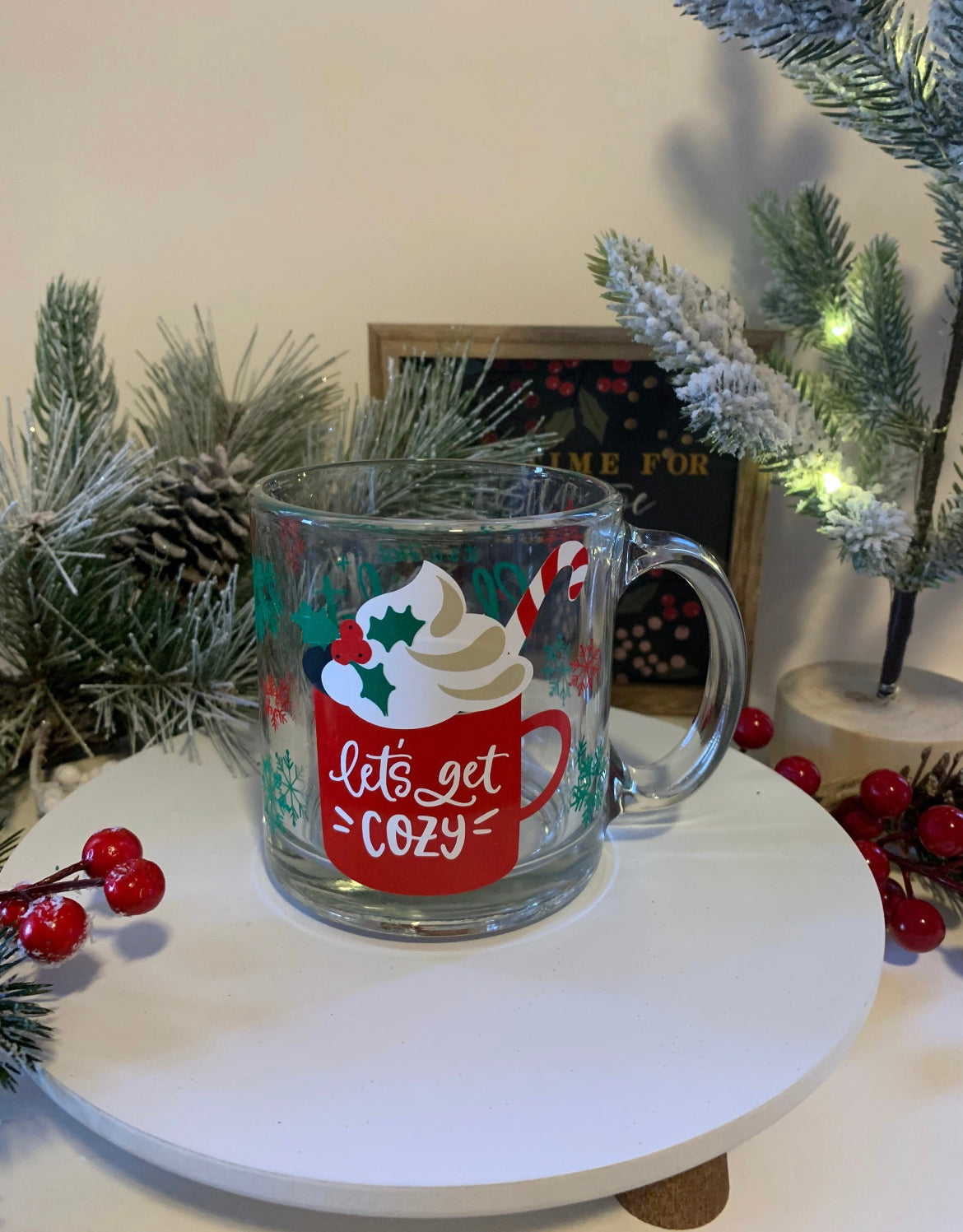 Let’s get cozy glass mug