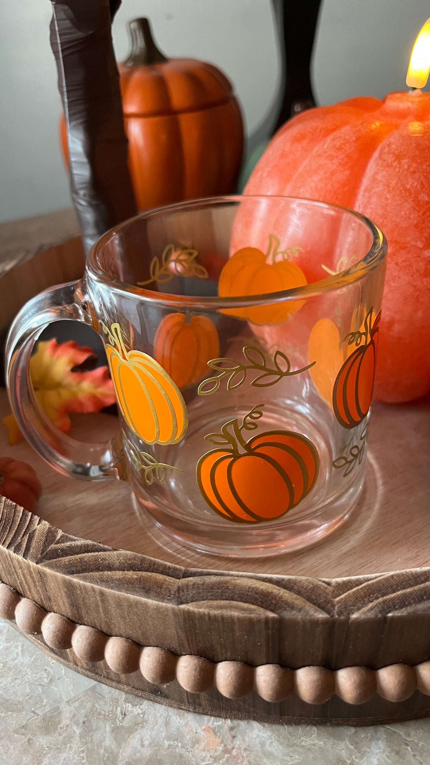 Autumn pumpkin glass mug