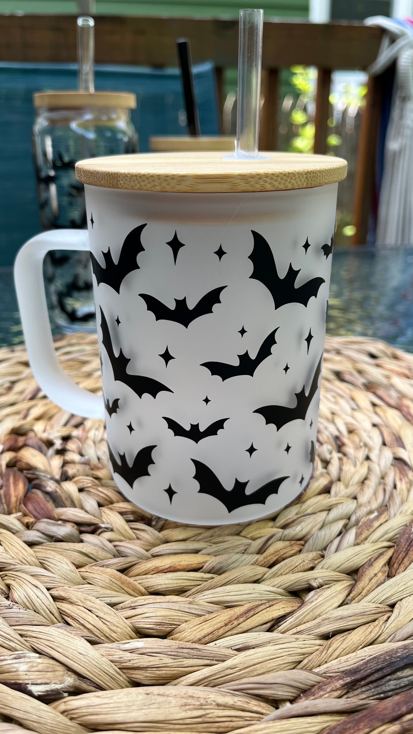 Spooky bats frosted glass mug