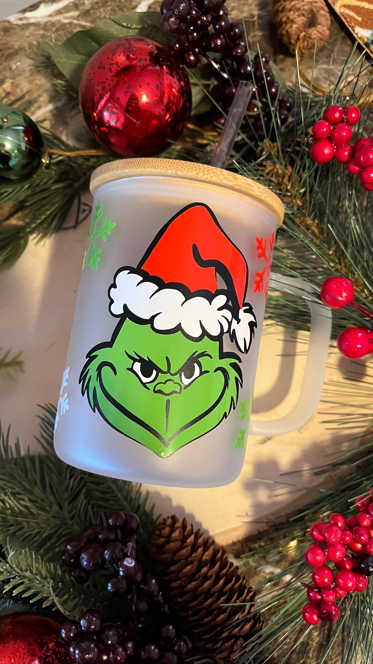 Grinchmas frosted glass mug