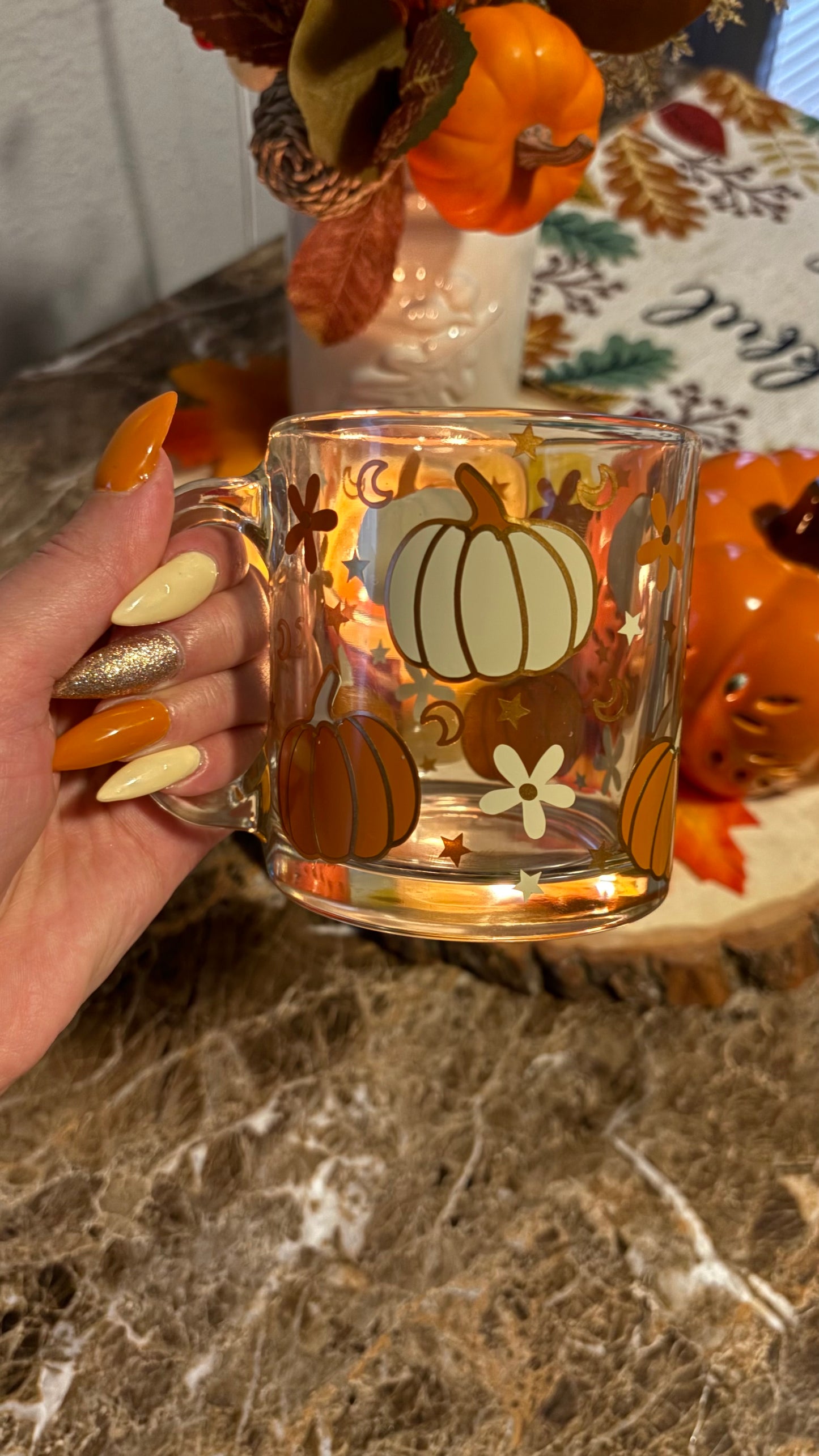 Autumn spice pumpkins glass  mug