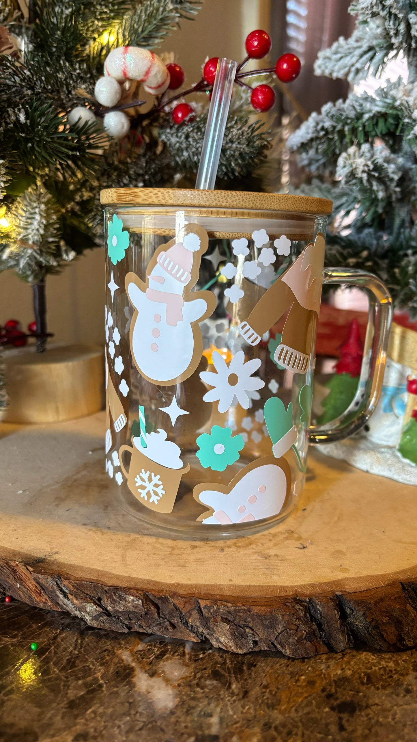 Winter snowman glass mug