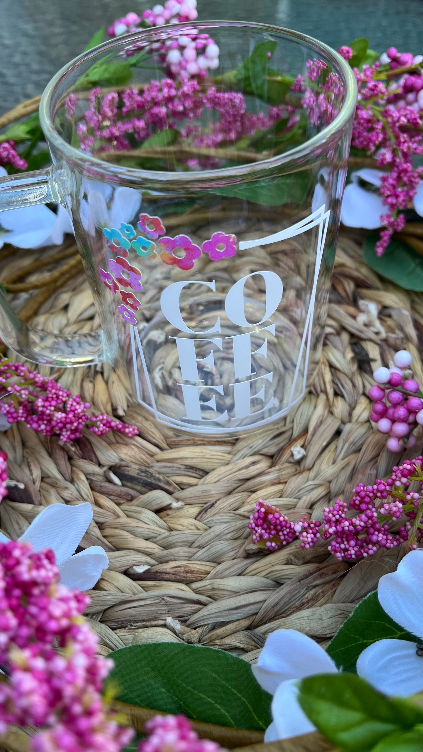 Coffee and flowers glass mug