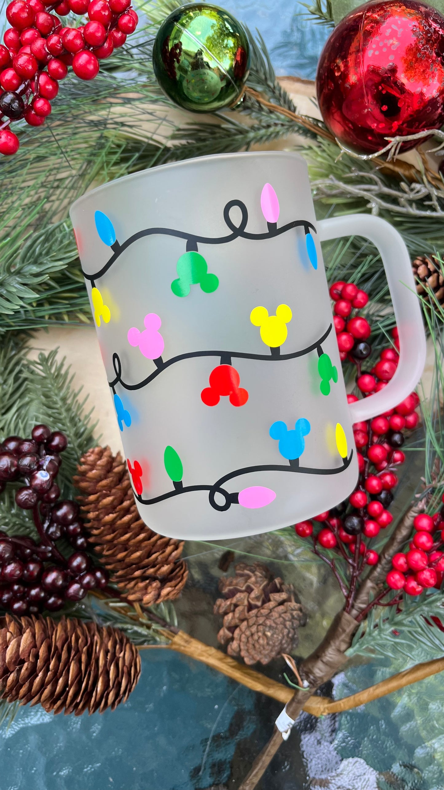 Mickey lights frosted glass mug