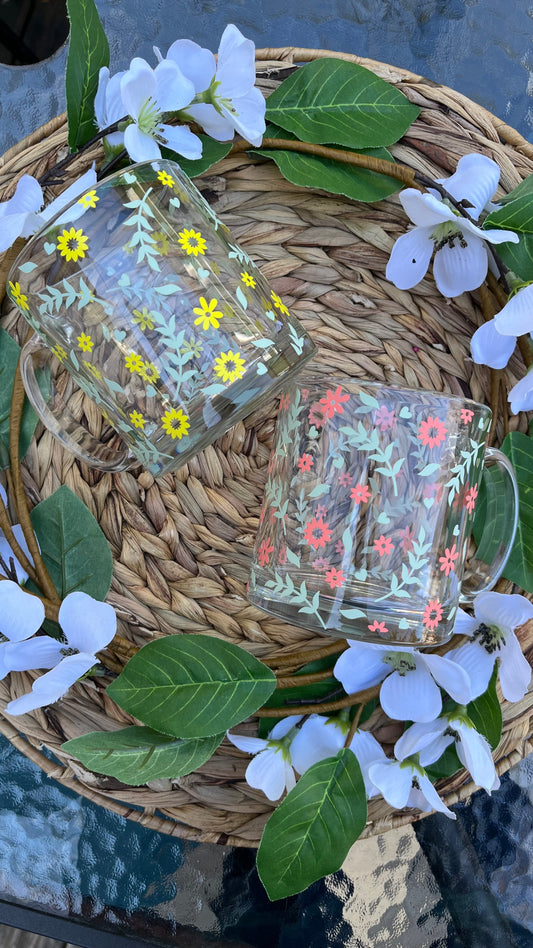 Spring flowers glass mug