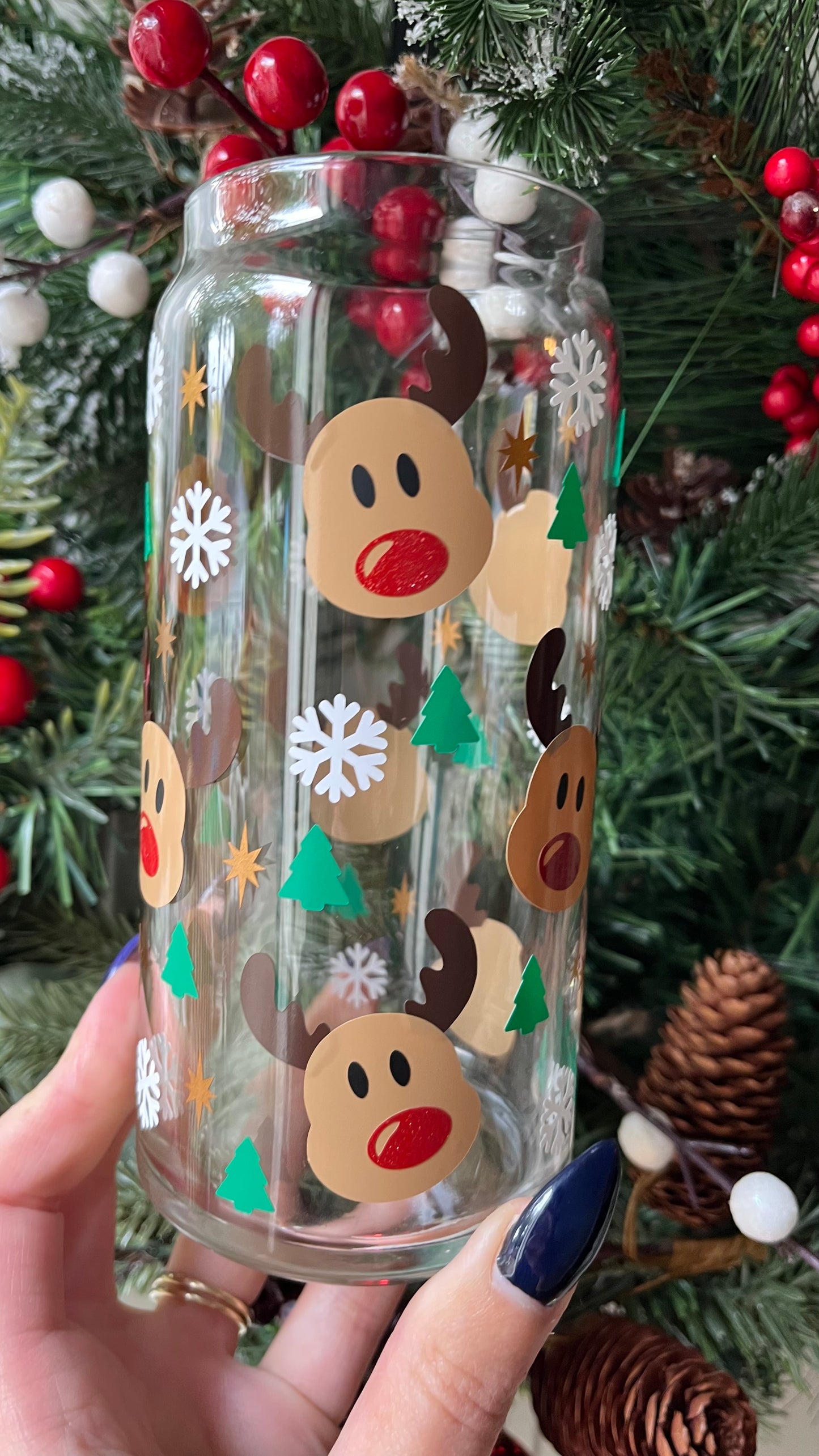 Cute Reindeer glass cup