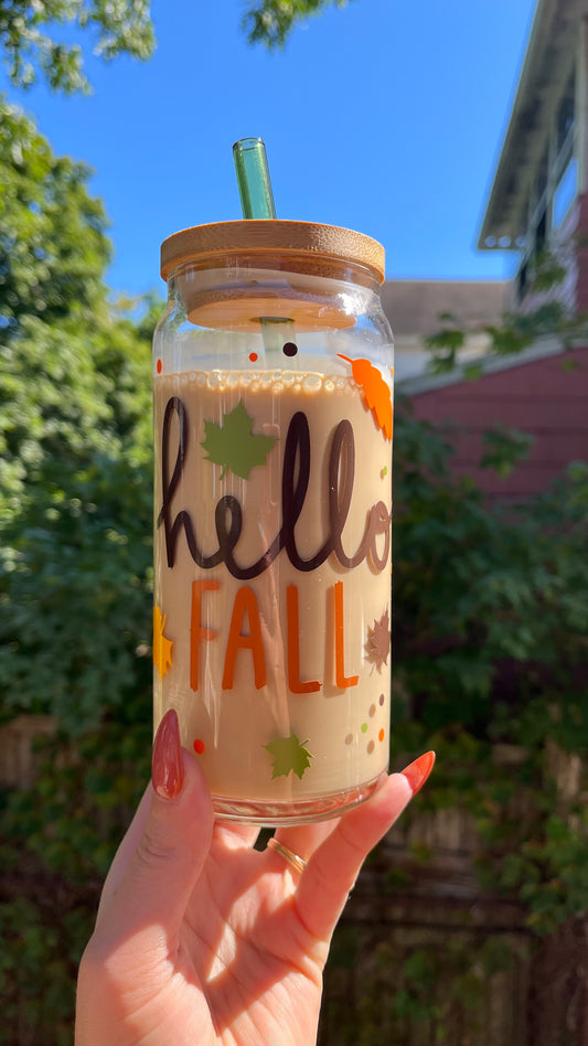 Hello fall glass cup