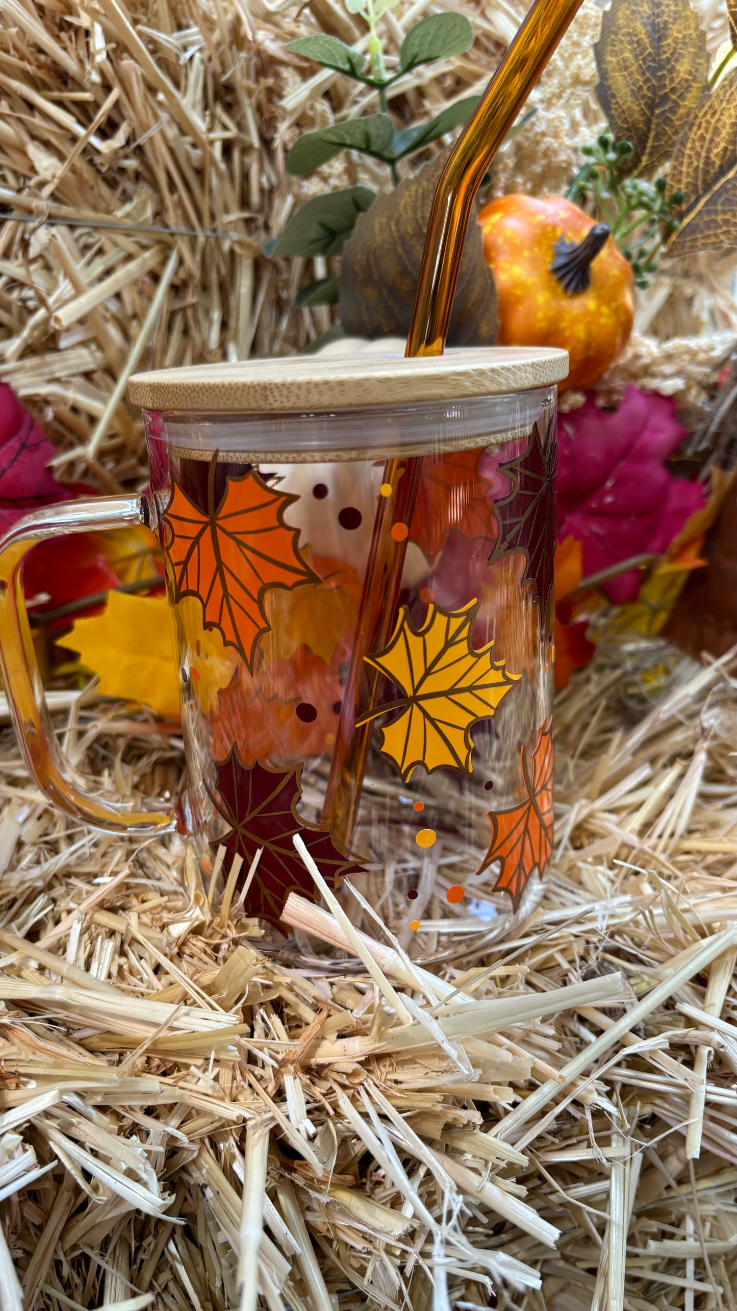 Fall leaves glass mug