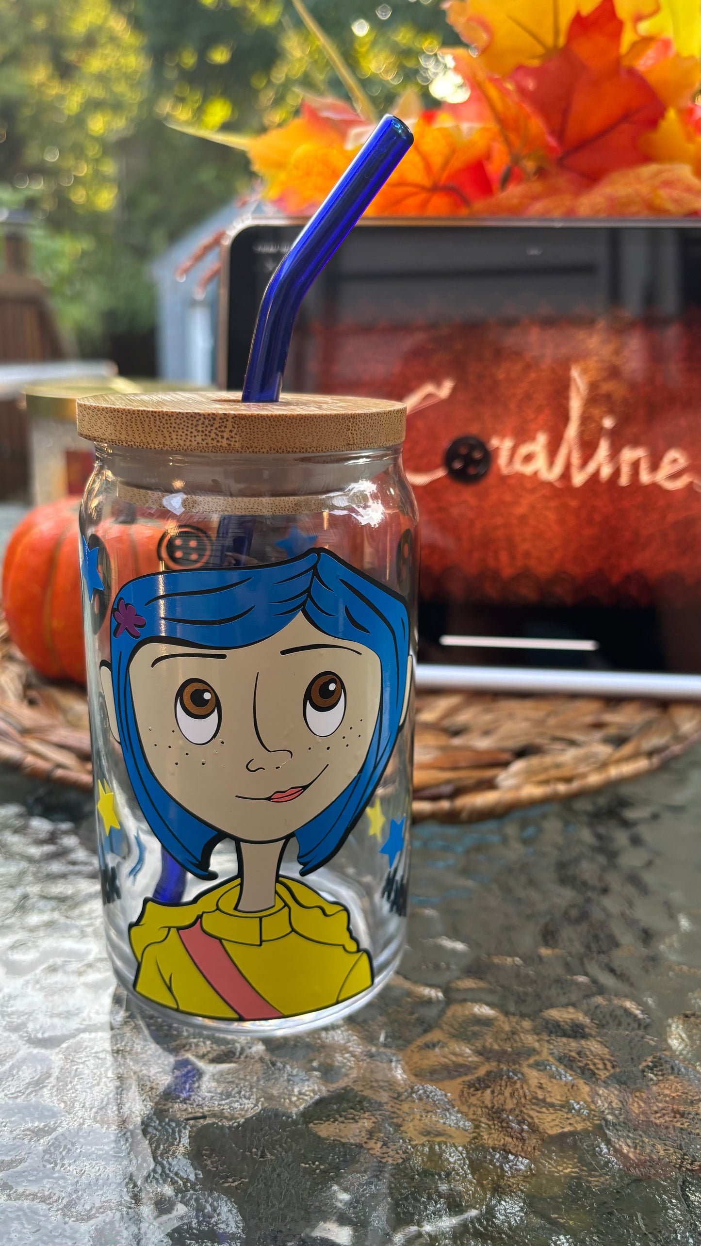 Coraline inspired glass cup