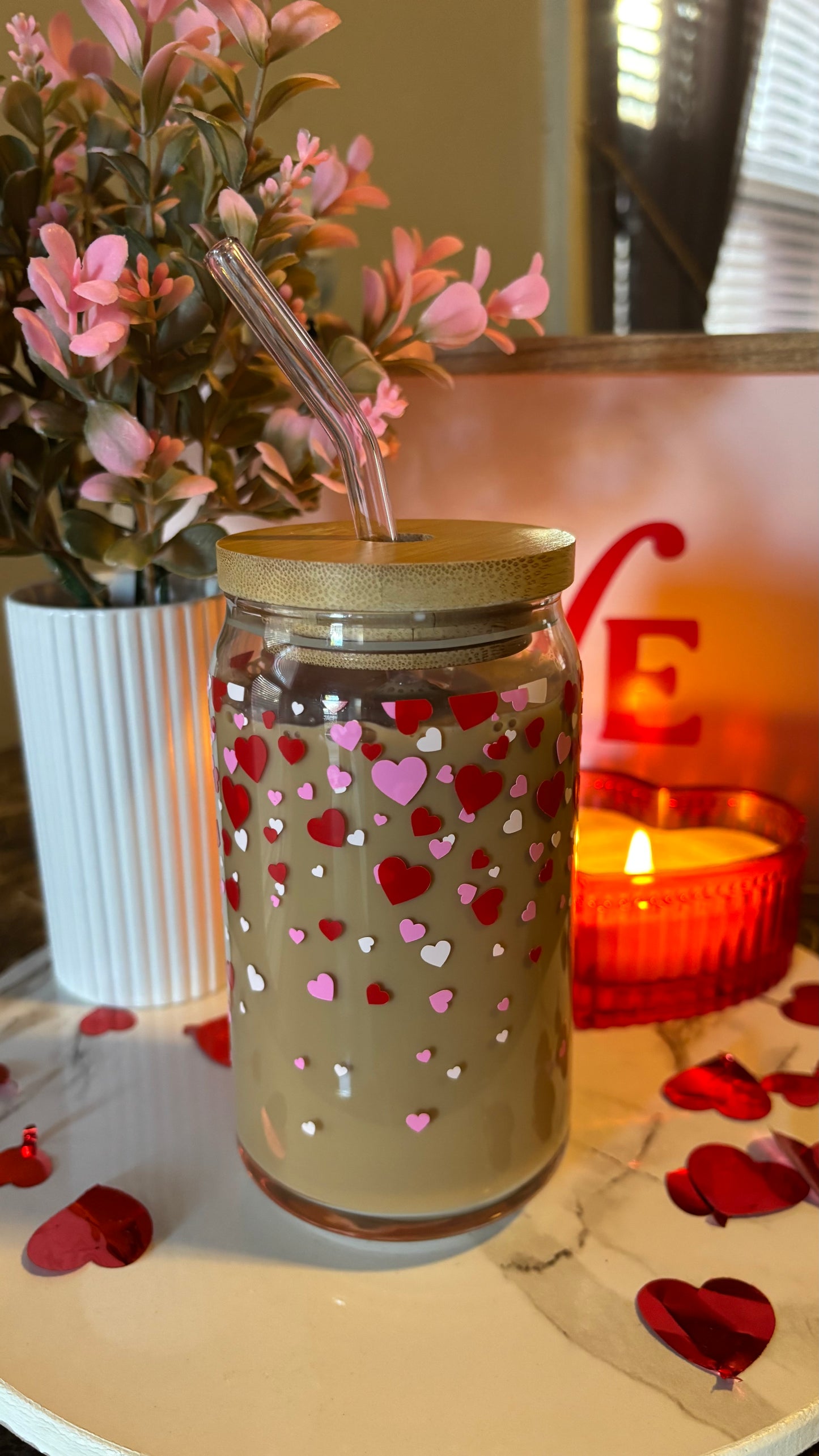 Valentines hearts glass cup