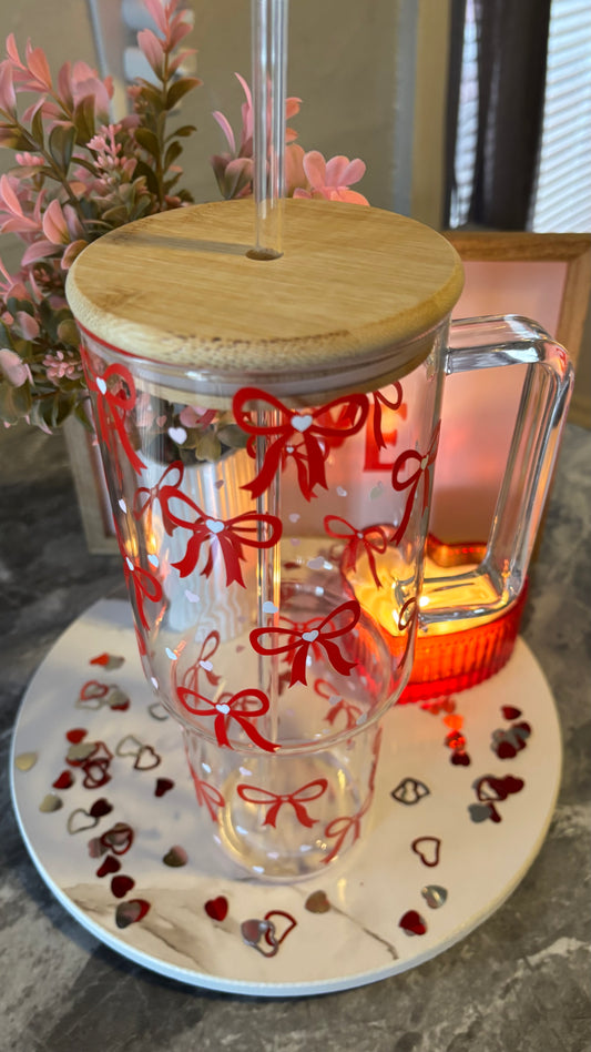 Valentines Coquette bows glass tumbler