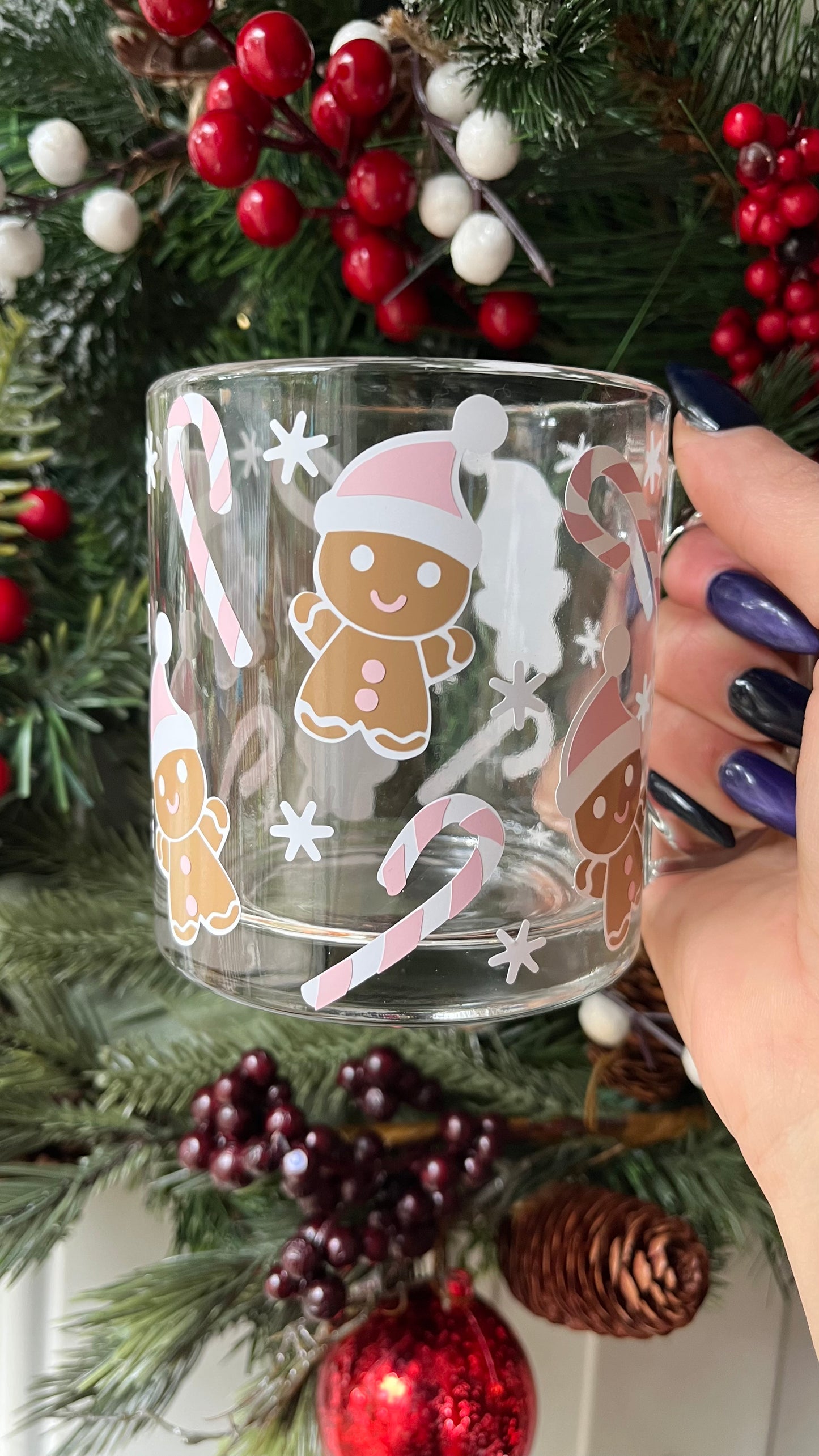 Pink gingerbread glass mug