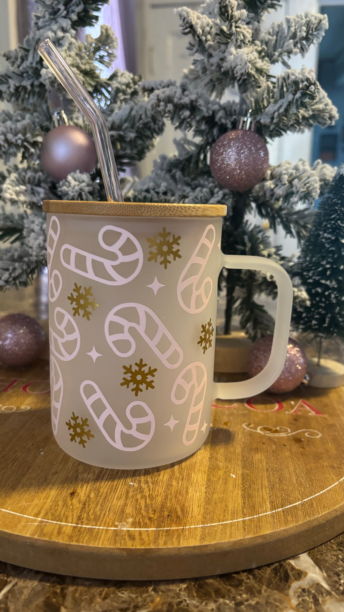 Pinkmas candy canes frosted mug