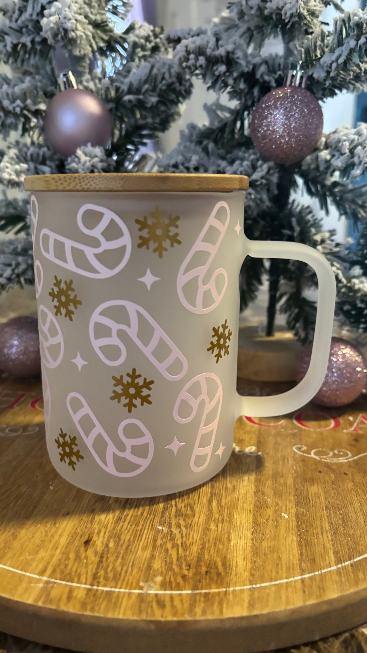 Pinkmas candy canes frosted mug