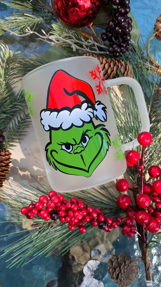 Grinchmas frosted glass mug