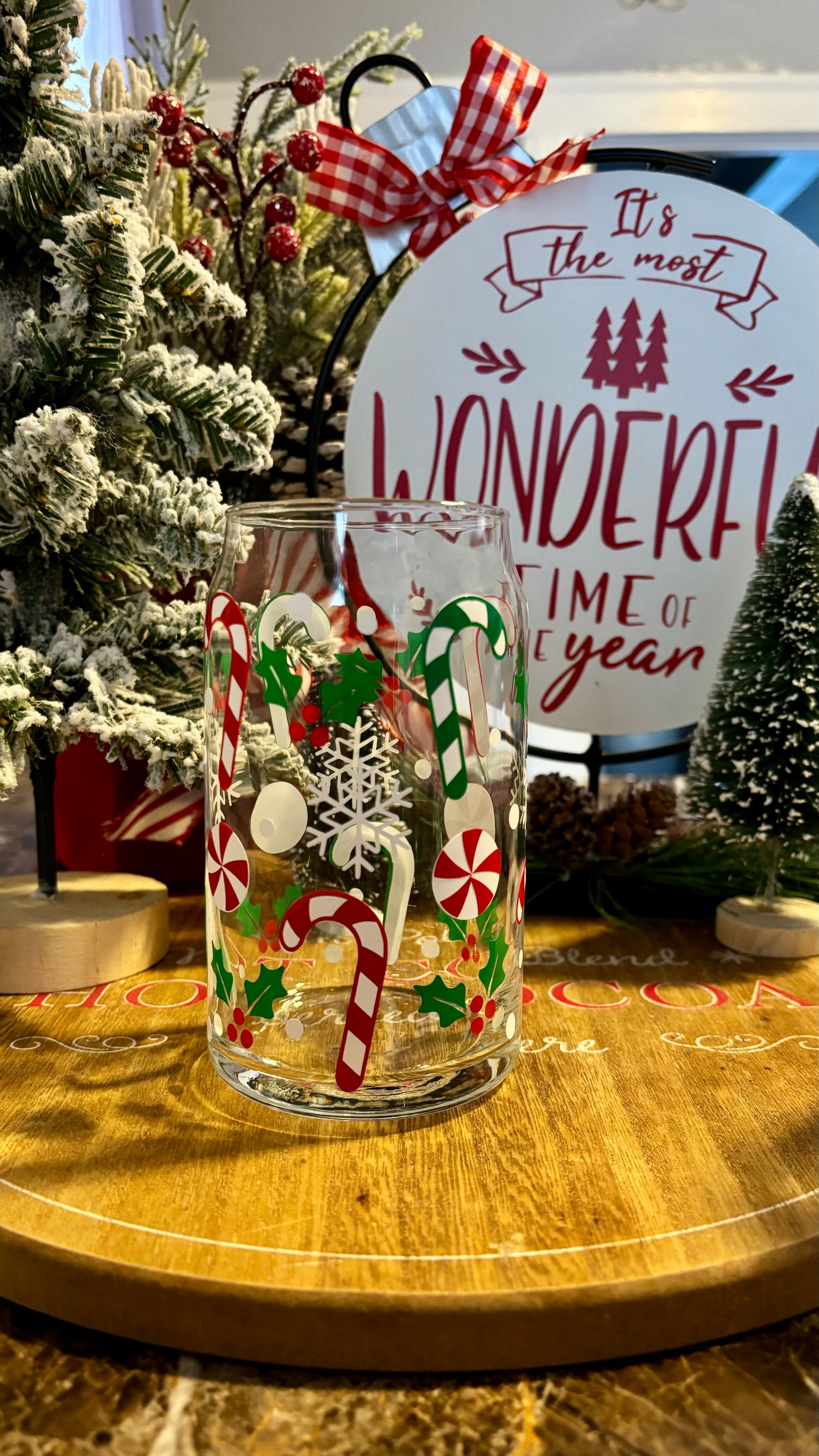 Christmas candy canes glass cup