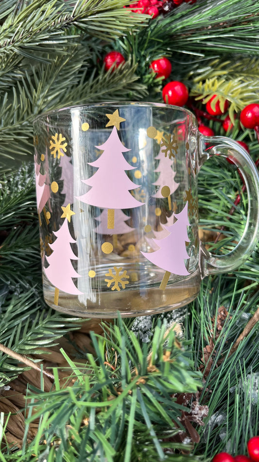 Pink Christmas trees mug