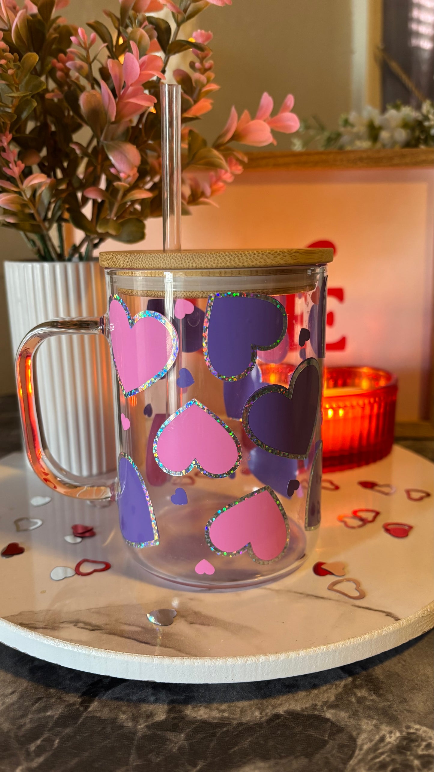 Cute Hearts glass mug