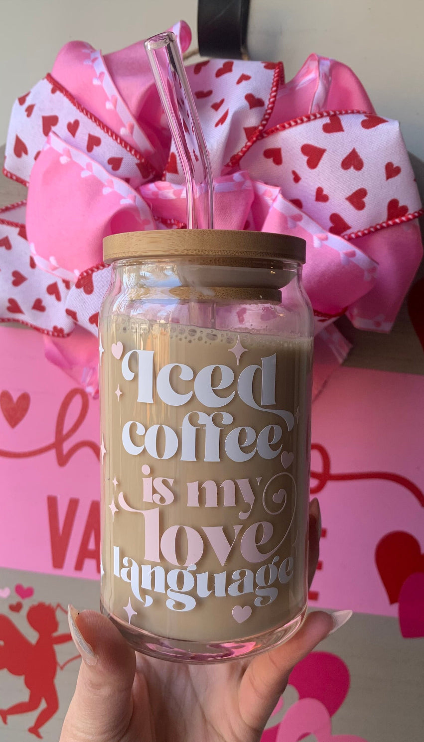 Iced coffee love language glass