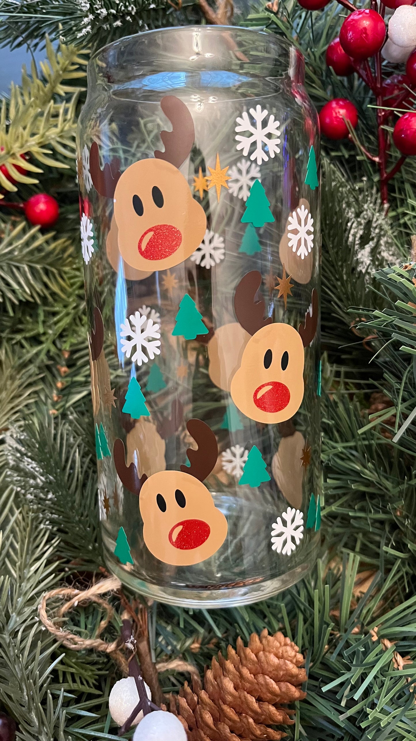 Cute Reindeer glass cup