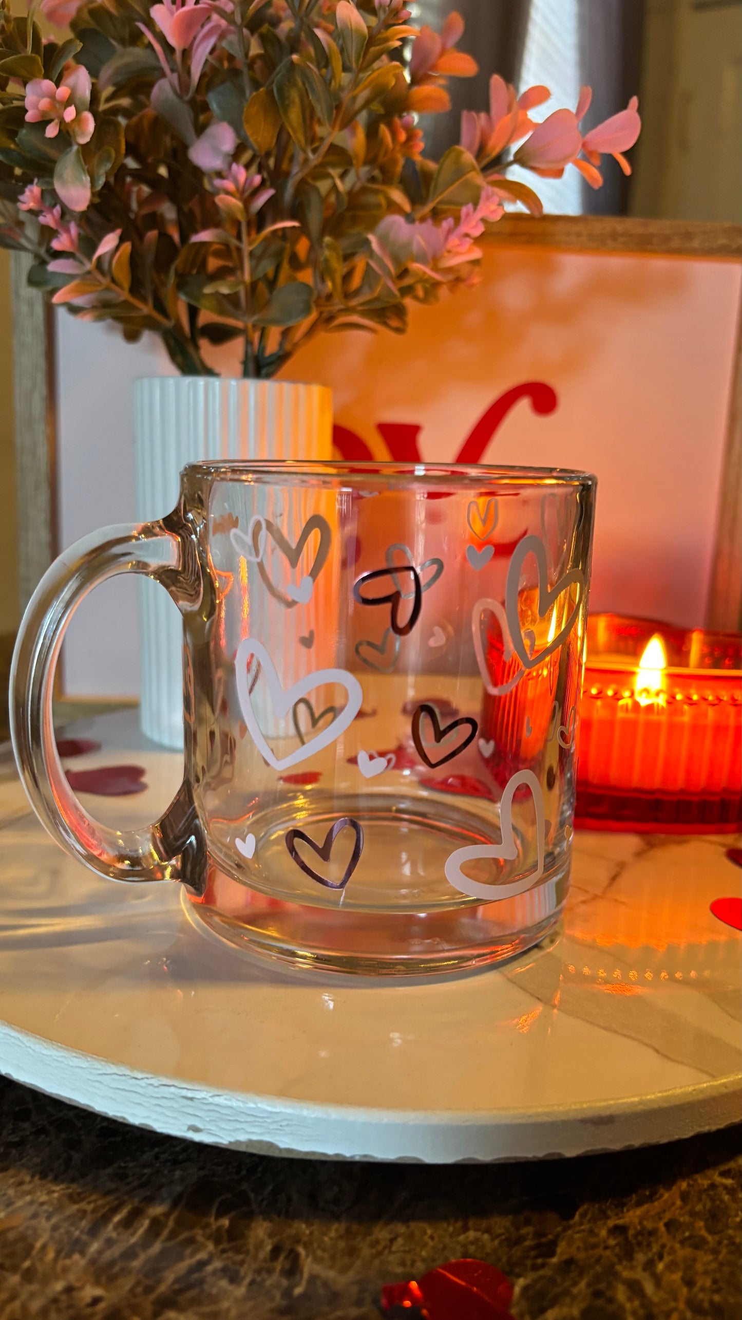 Pink hearts glass mug