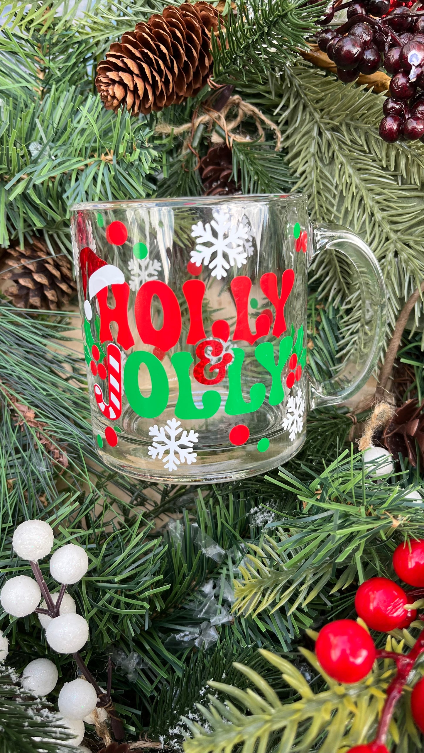 Holly Jolly glass mug