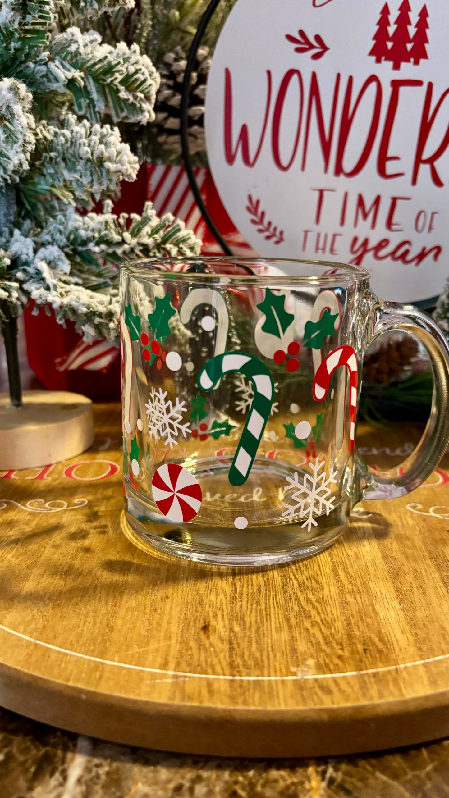 Candy cane Christmas glass mug