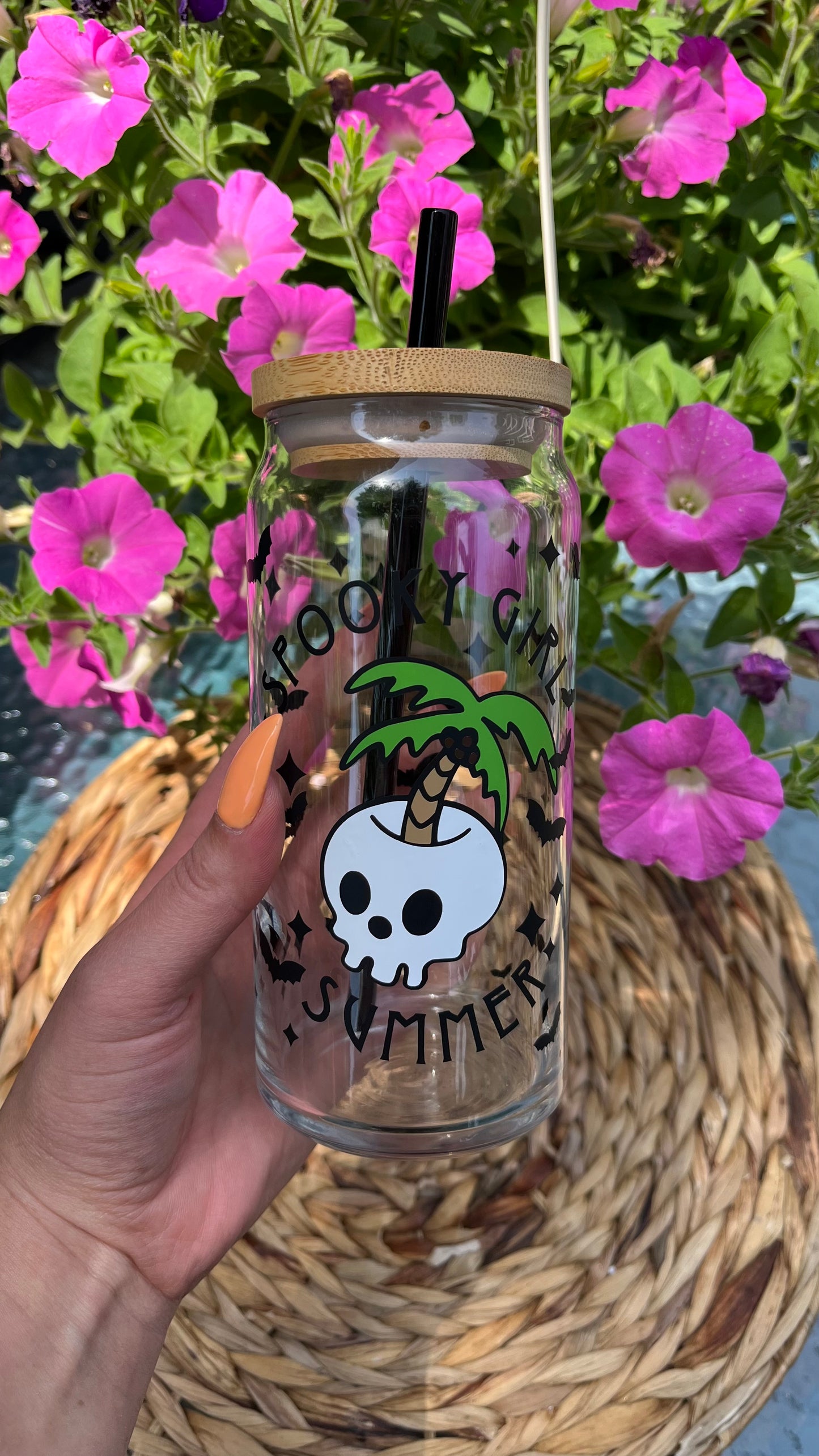 Spooky girl summer glass cup