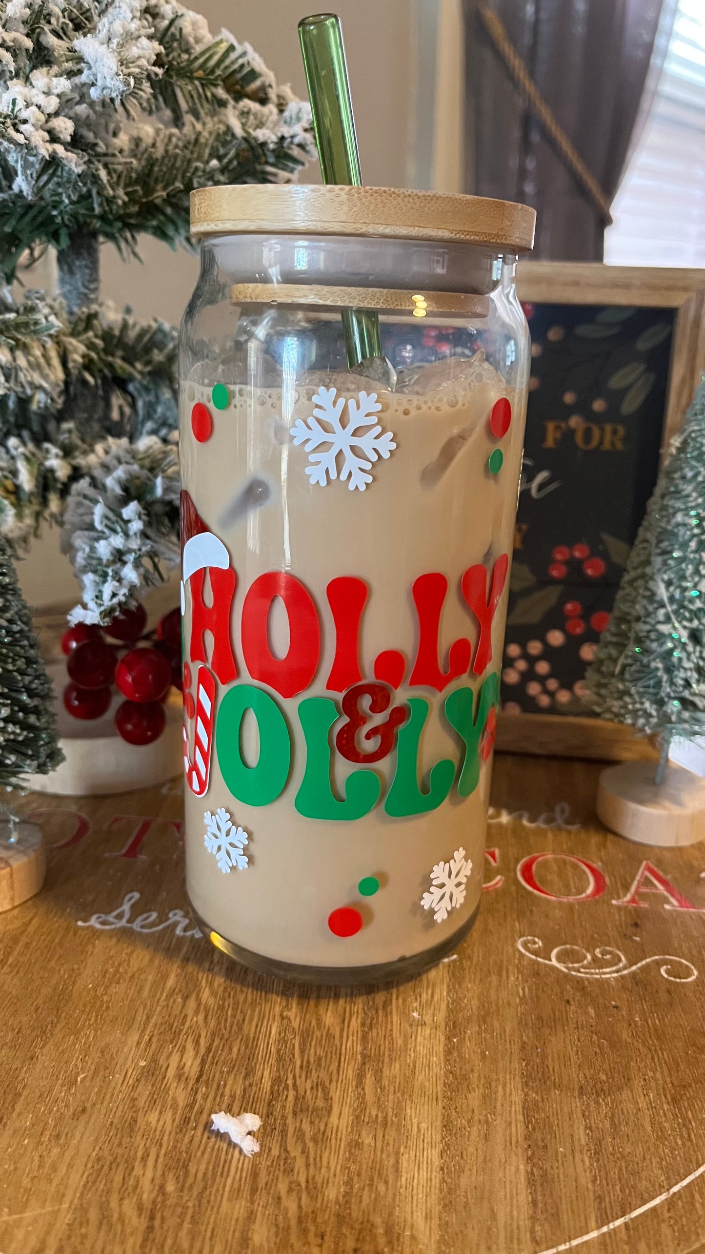 Holly jolly glass cup