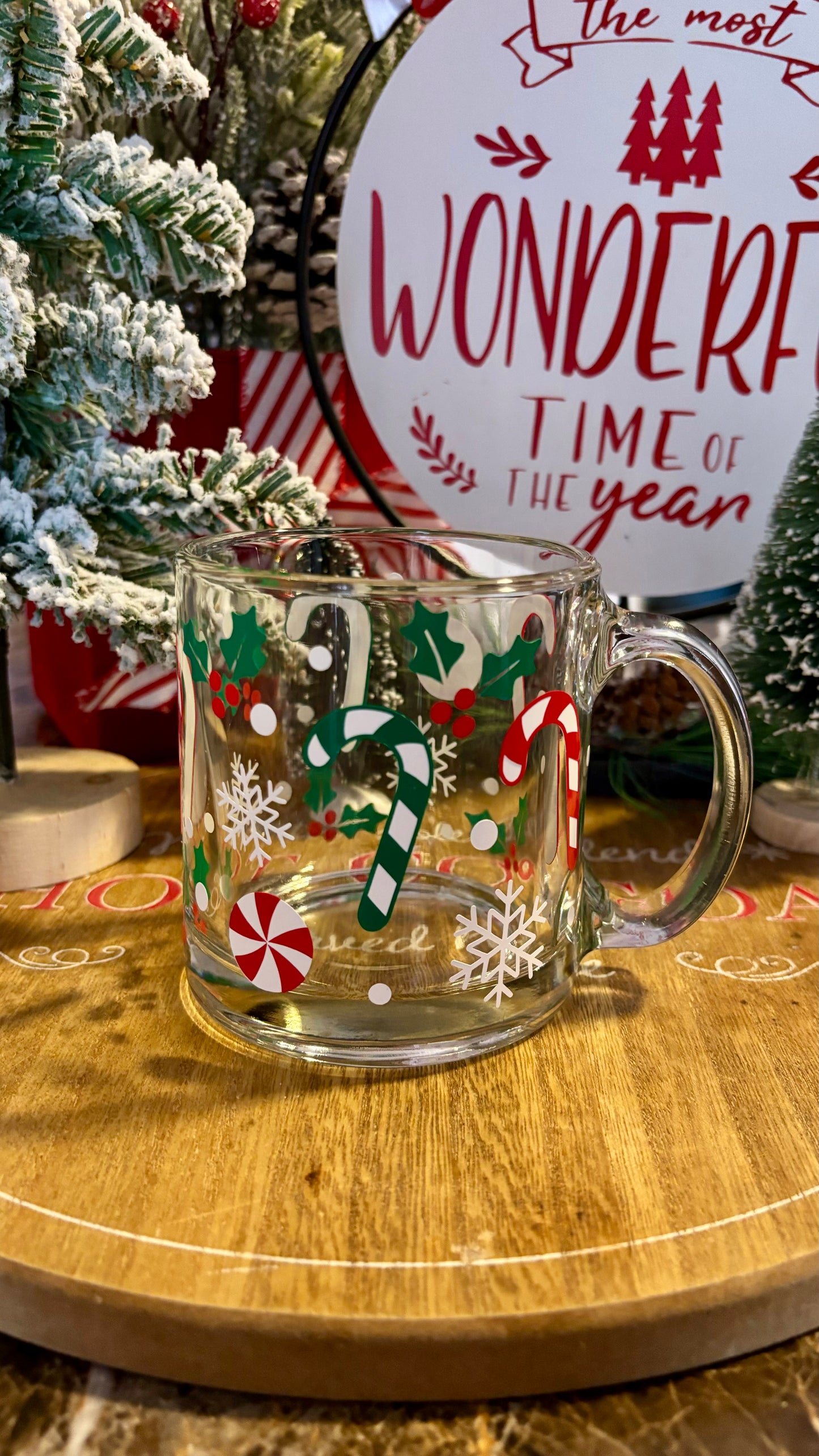 Candy cane Christmas glass mug