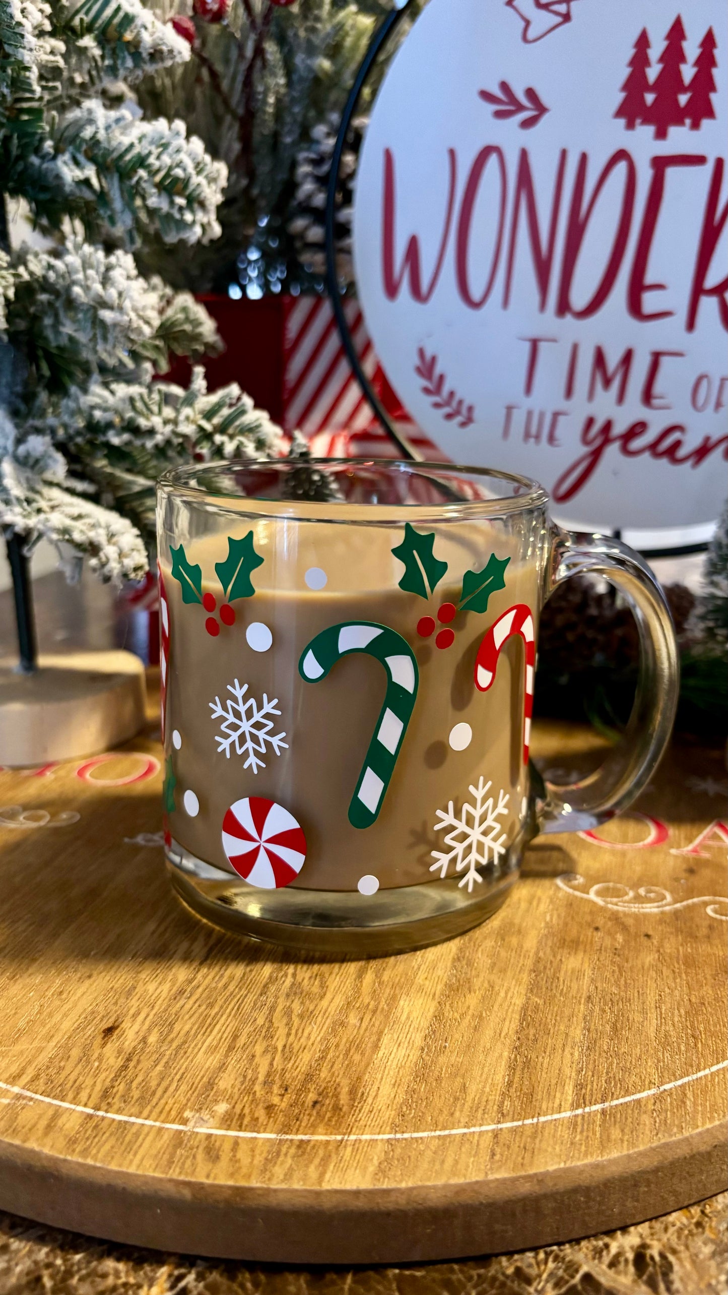 Candy cane Christmas glass mug