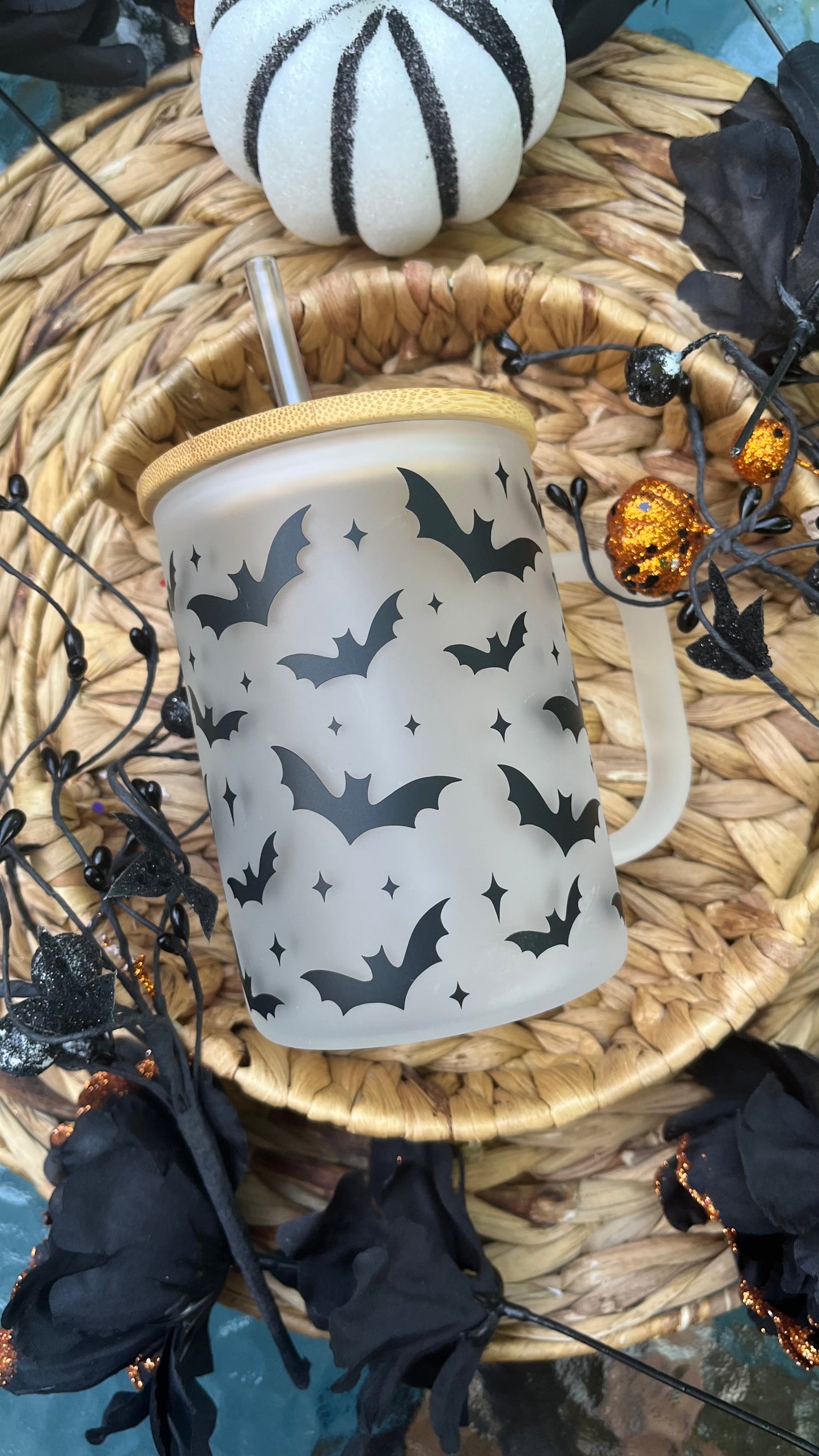 Spooky bats frosted glass mug