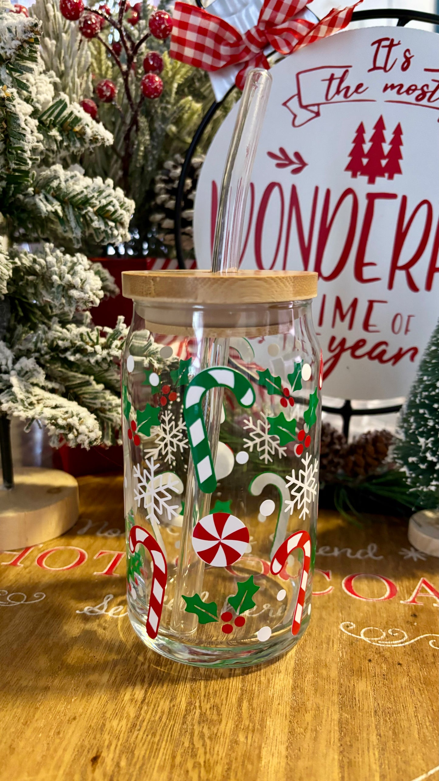 Christmas candy canes glass cup