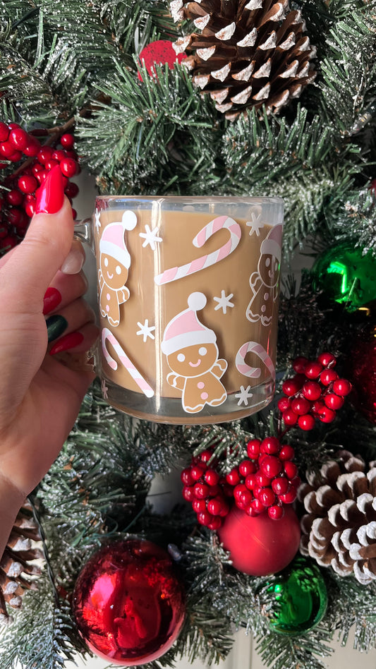 Pink gingerbread glass mug