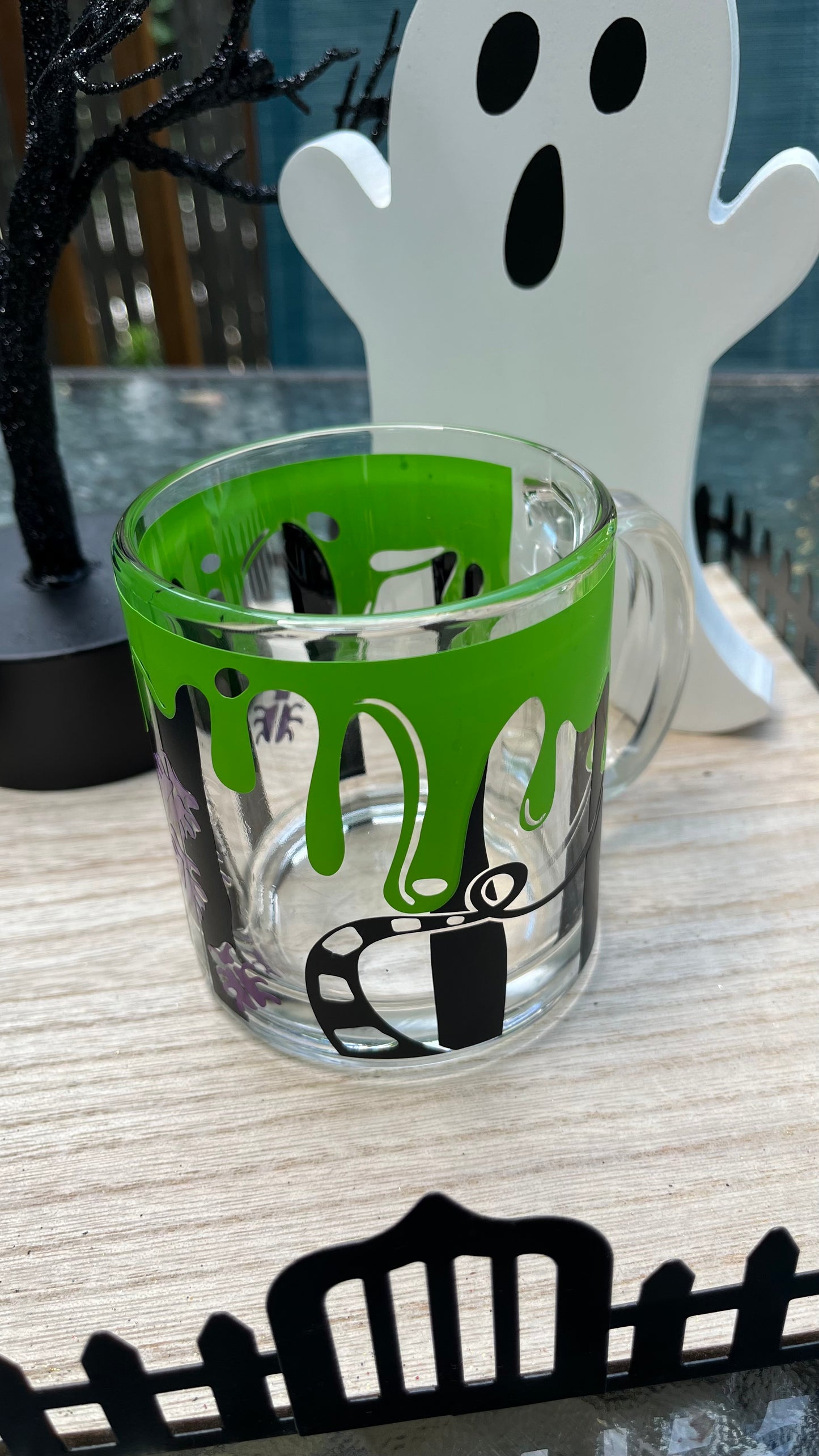 Beetlejuice inspired glass mug