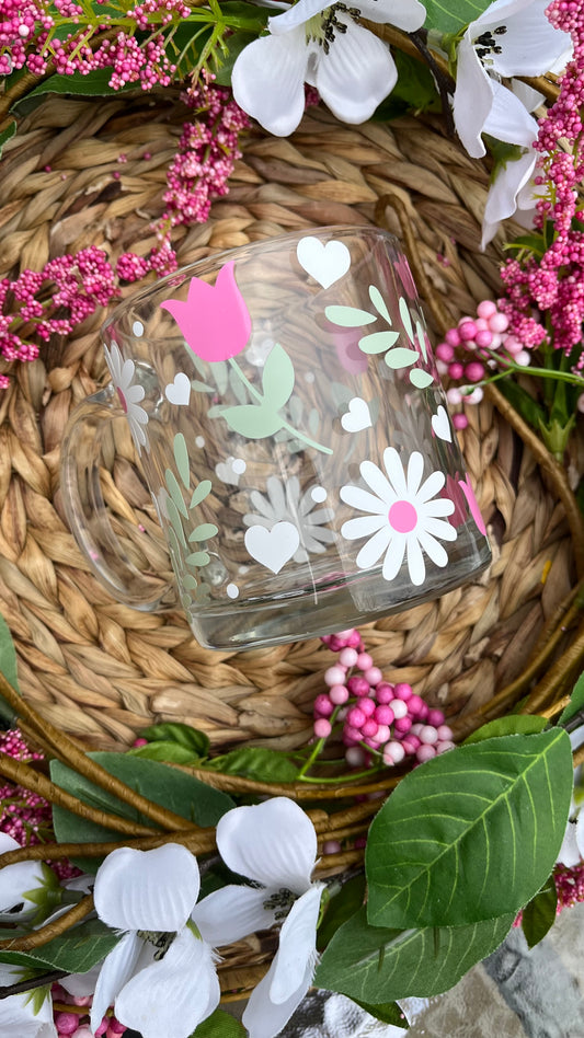 Spring tulips glass mug