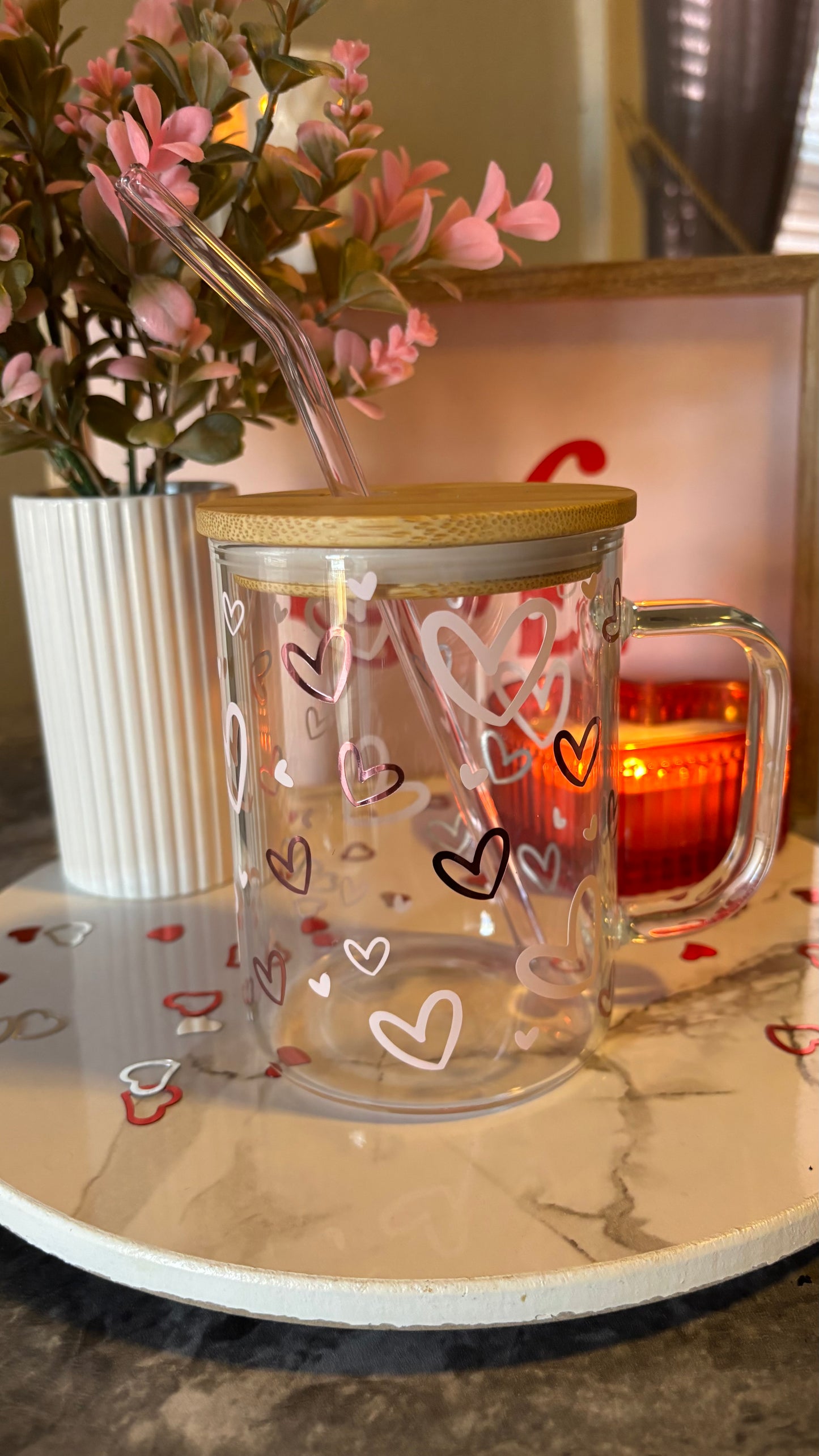 Pink hearts 16oz mug