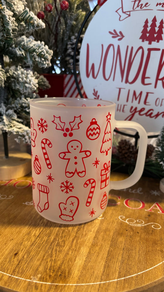 Christmas doodles frosted glass mug