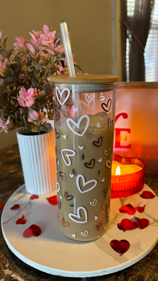 Pink hearts 25oz glass cup