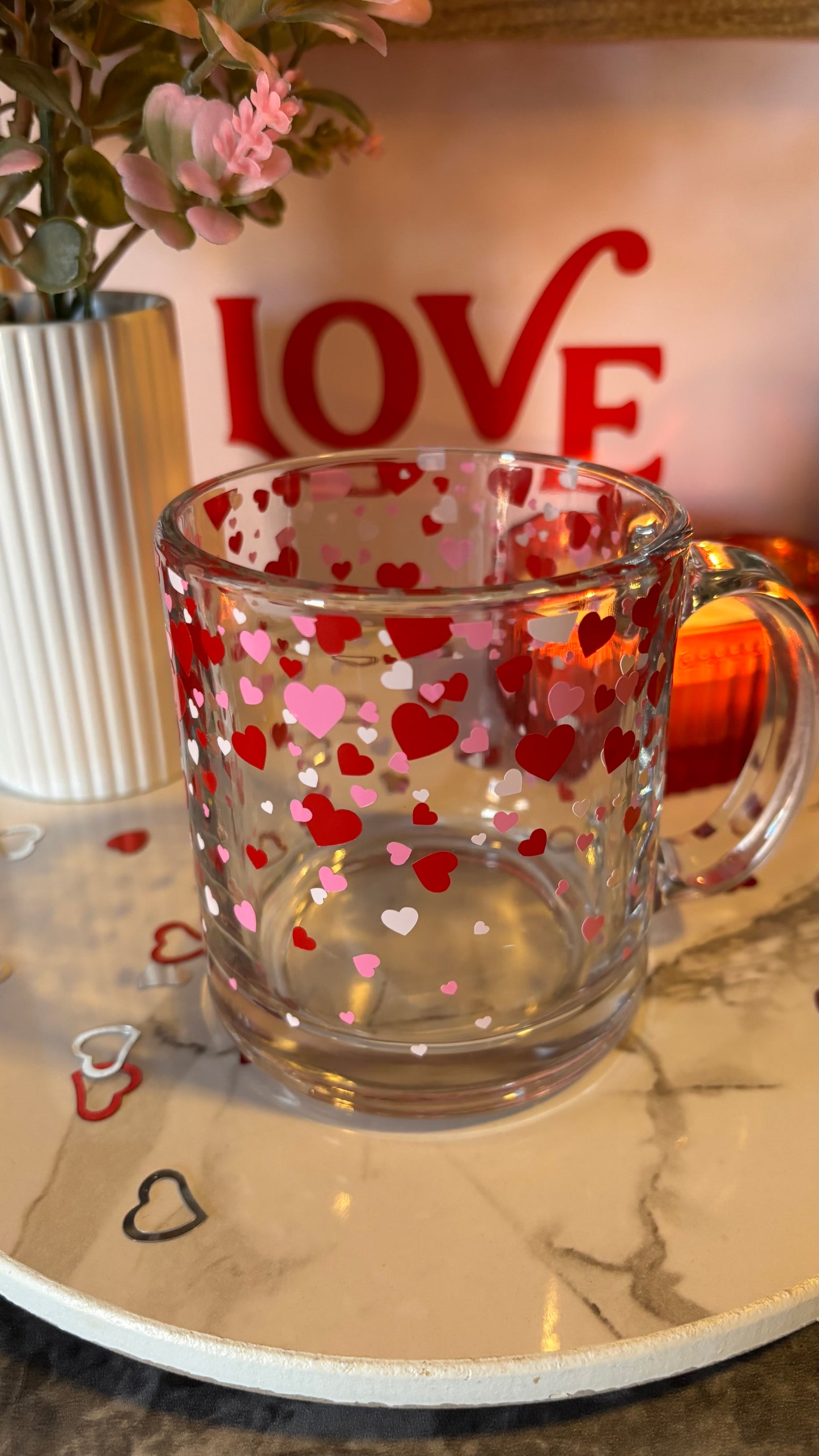 Confetti hearts glass mug