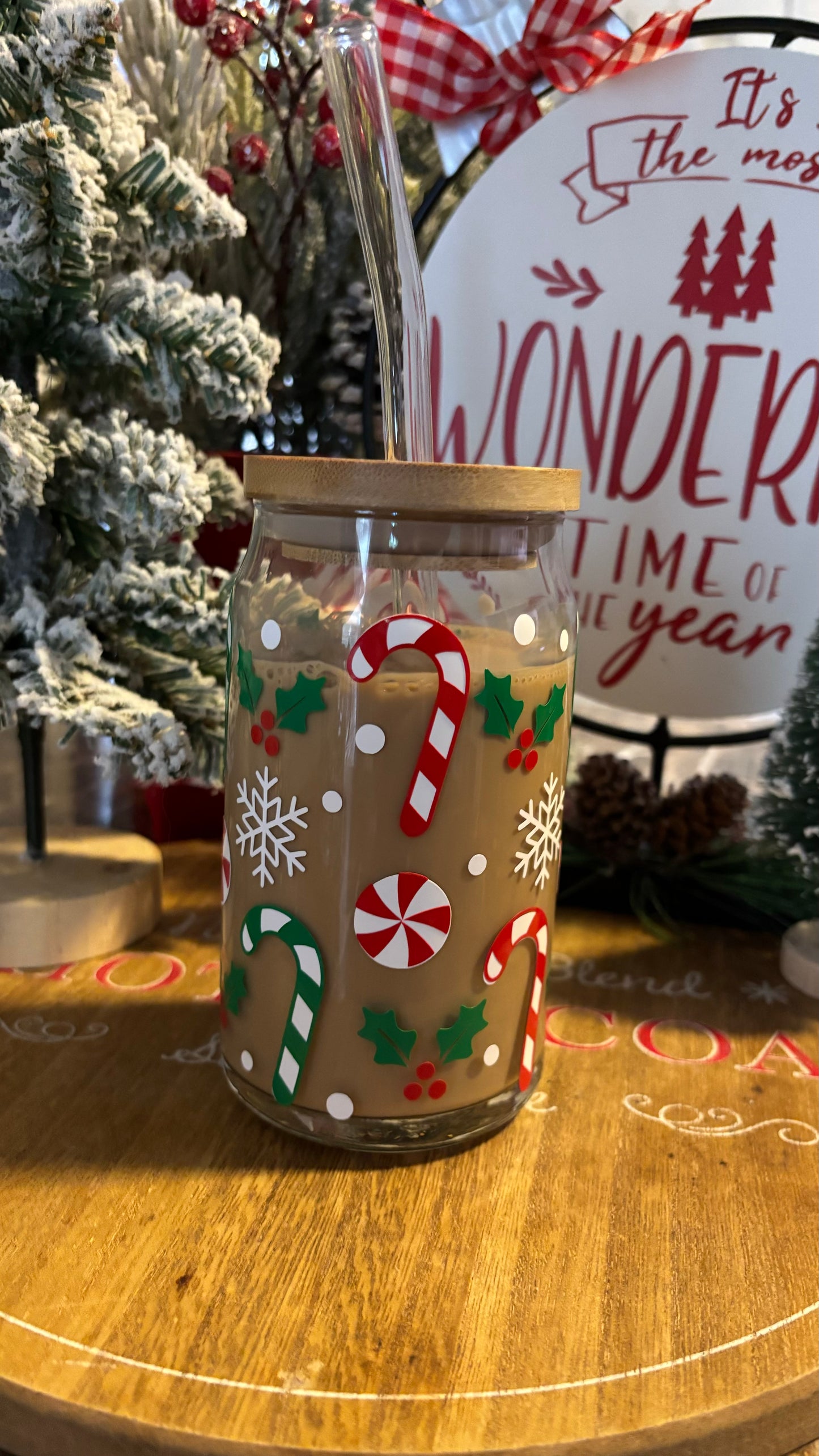 Christmas candy canes glass cup